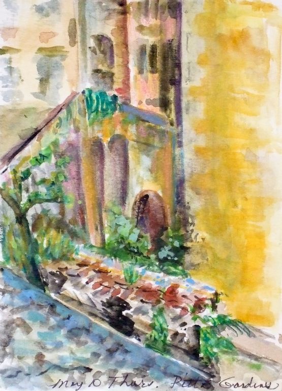 Pitti Garden Wall, watercolor on paper, 7"H x 5"W
